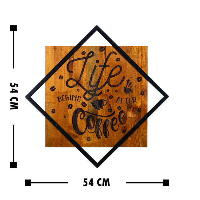 Wallity Life Begins After Coffee Escultura de pared en nogal y negro Wallity Life Begins After Coffee Escultura de pared en nogal y negro